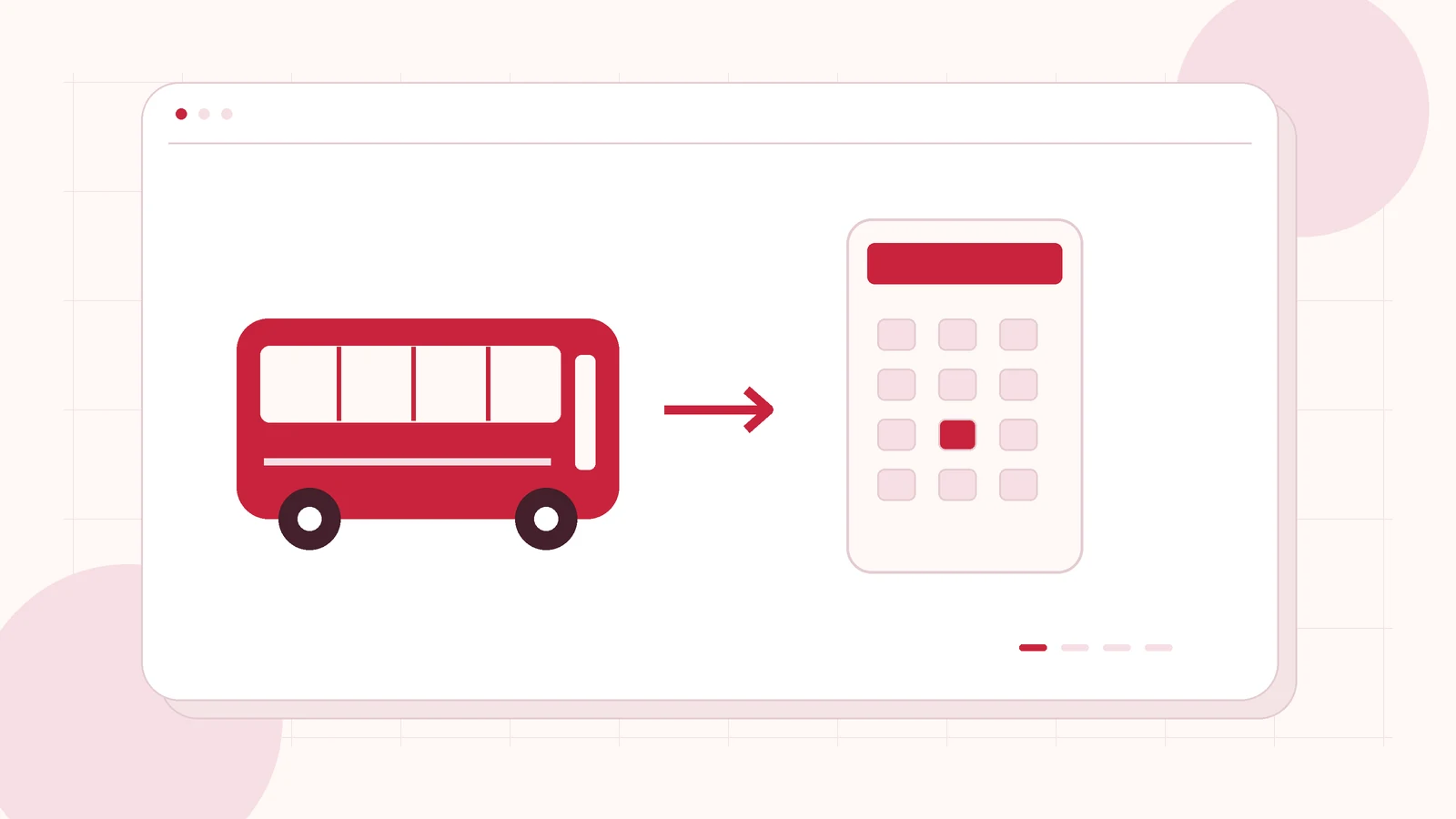 Editorial illustration of a bus, a seat-selection grid and connected booking steps