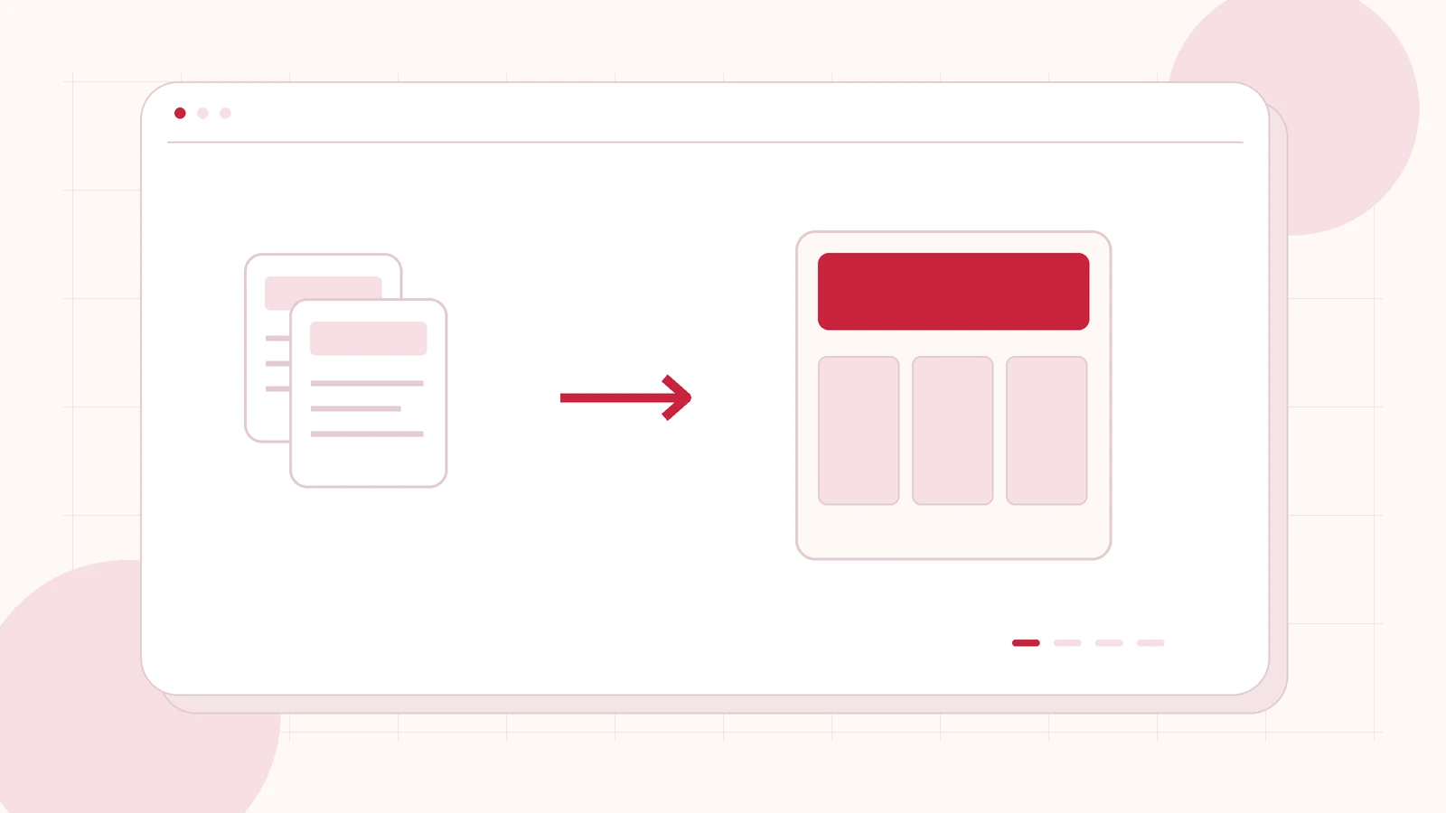 Editorial illustration of legacy content cards moving into a structured website layout