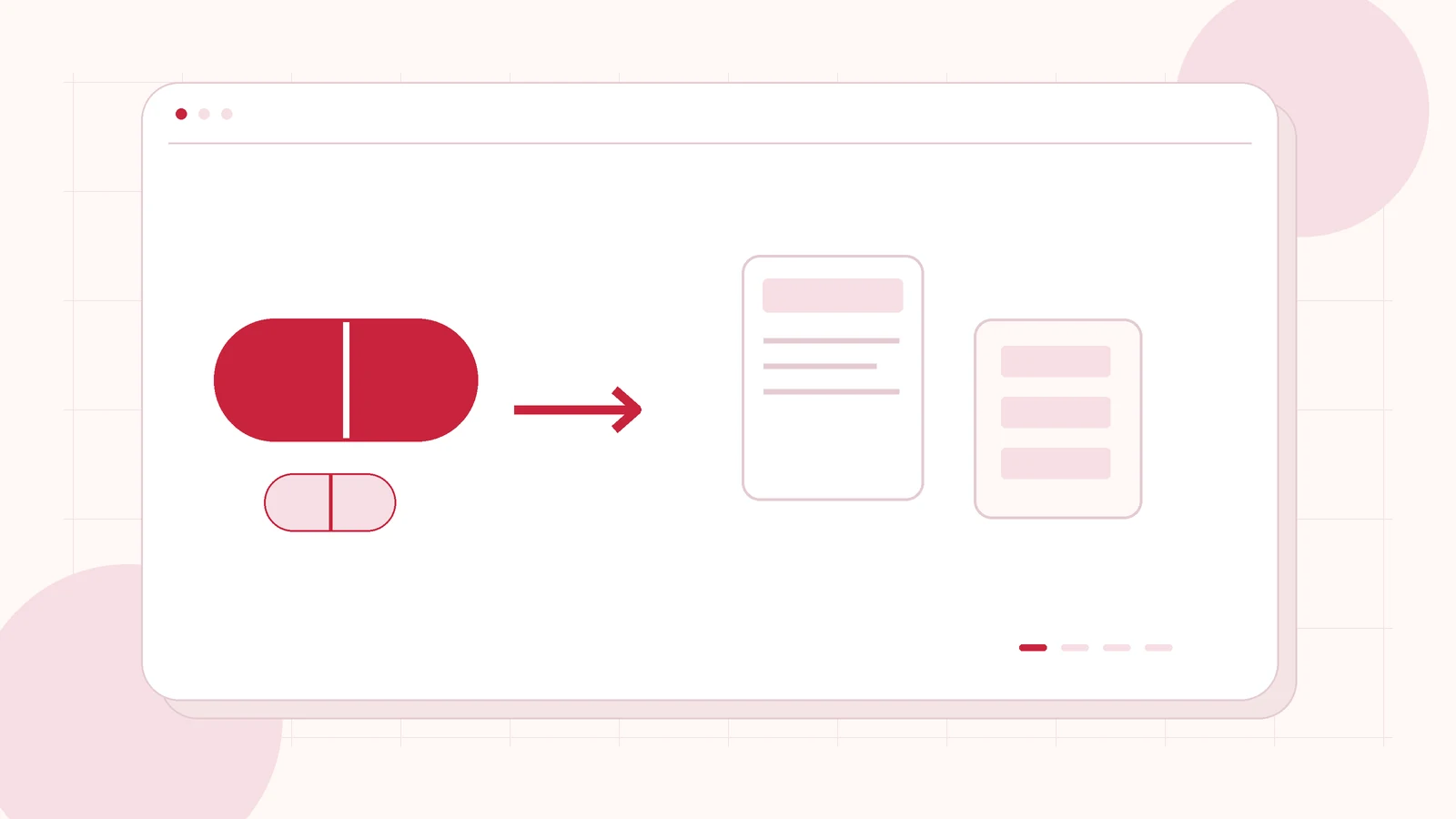 Editorial illustration of capsules, customer cards and a connected stock record