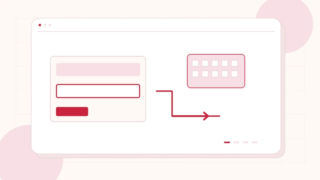 Editorial illustration of a keyboard route connecting a website menu, form and confirmation
